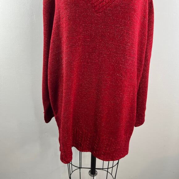 Vintage DVF Diane von Furstenberg Red Metallic Sweater V-Neck Pullover Size 3X - Picture 4 of 10